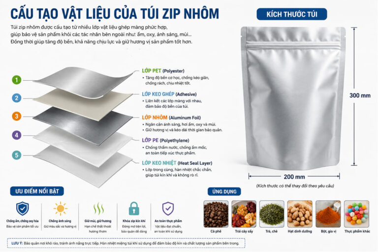 Cấu trúc túi zipper nhôm