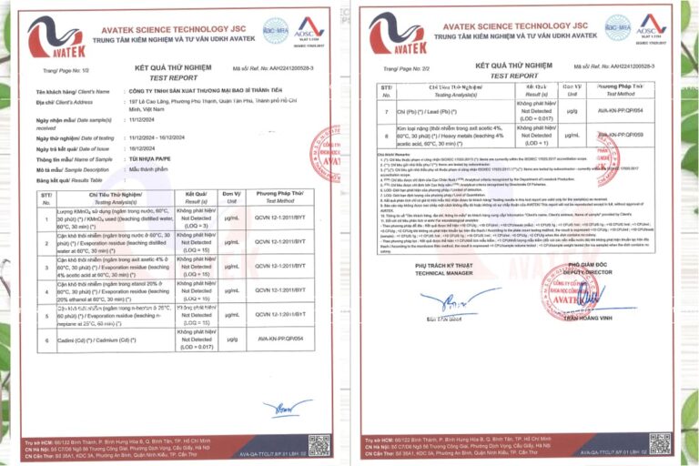 Giấy kiểm nghiệm chất liệu PA, PE