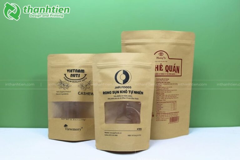 In ấn túi zip nâu kraft chất lượng