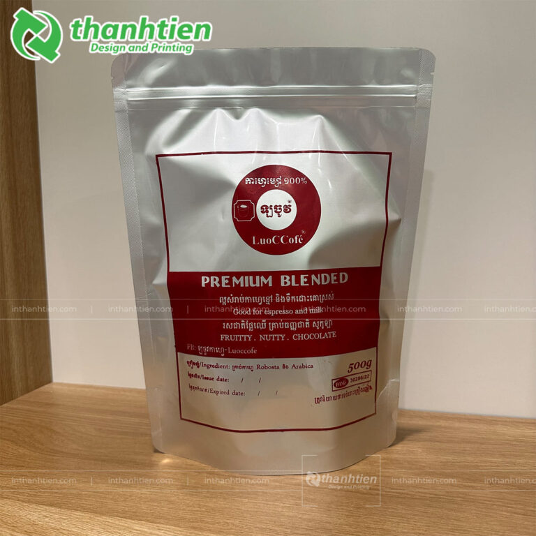 In túi bạc đựng cà phê