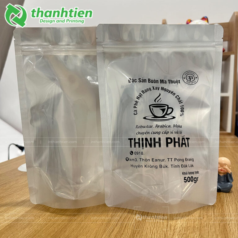 In túi zip bạc đựng cà phê