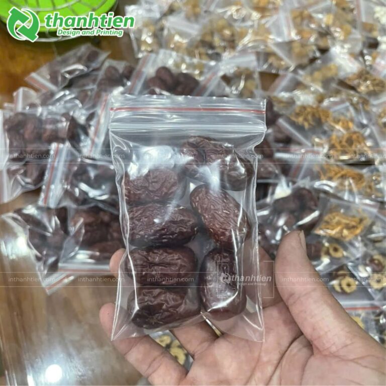 Túi zip chỉ đỏ đựng táo khô