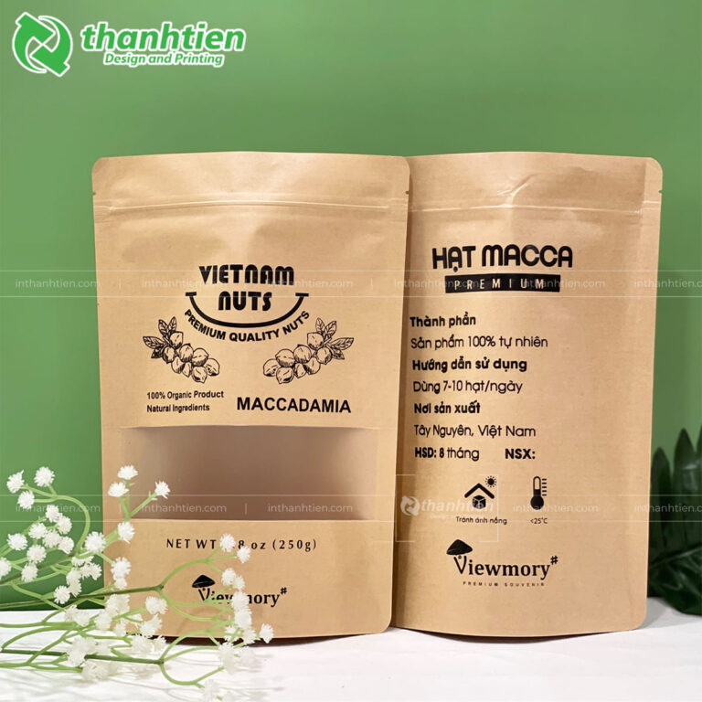 Túi zip có cửa sổ đựng hạt macca