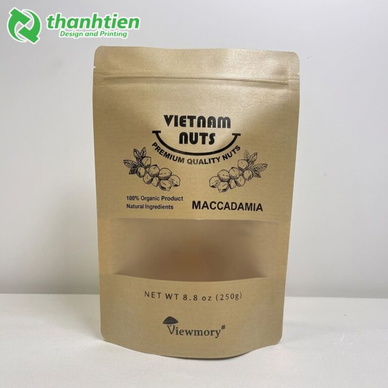 Túi zip kraft cửa sổ cán màng đựng macca