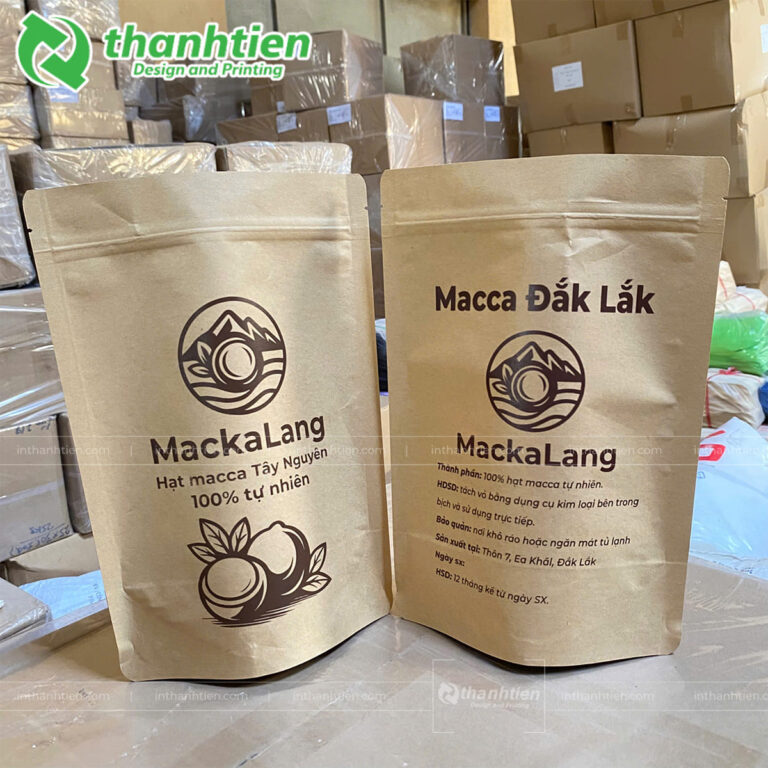 Túi zip nâu đựng hạt macca
