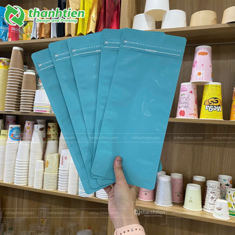 Túi zip xanh 8 cạnh đựng cafe