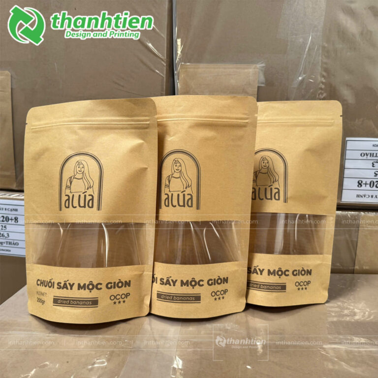 Túi zipper nâu đựng chuối sấy