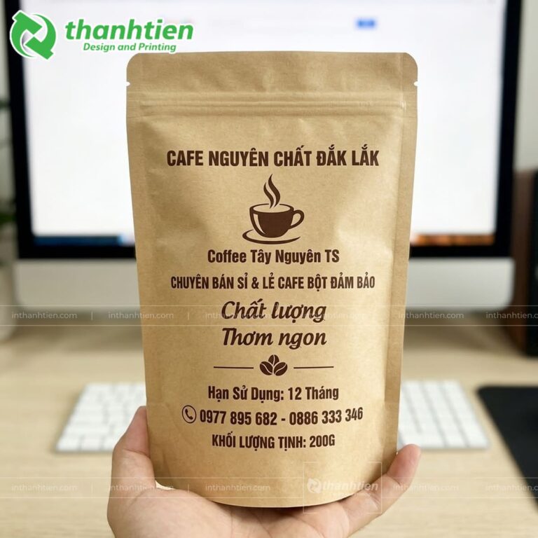 Túi zipper nâu kraft in ấn thương hiệu