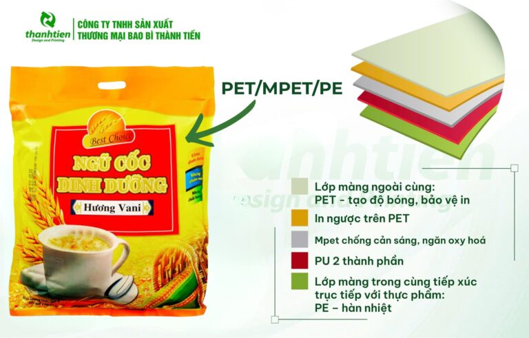 Cấu trúc bao bì ngũ cốc PET/MPET/PE