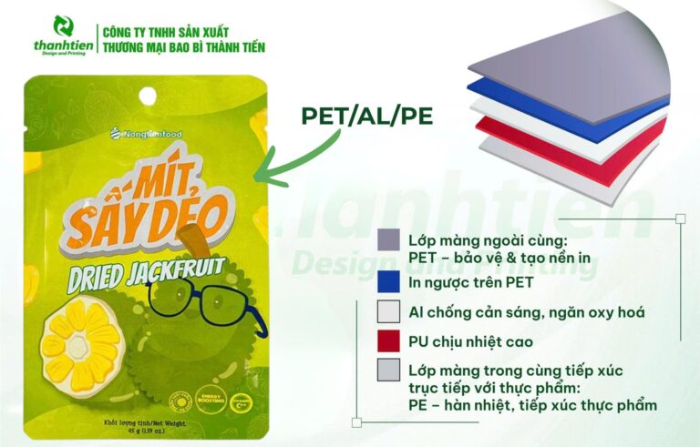 Cấu tạo bao bì mít sấy PET/AL/PE