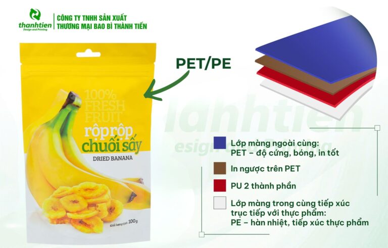 Cấu tạo bao bì chuối sấy PET/PE