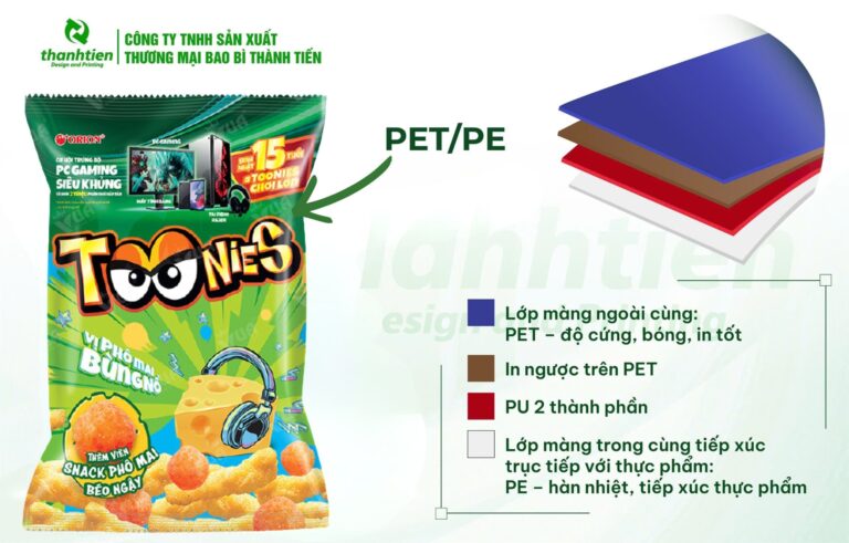Cấu tạo bao bì snack PET/PE