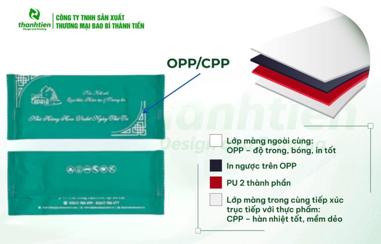 Cấu trúc bao bì khăn lạnh opp/cpp