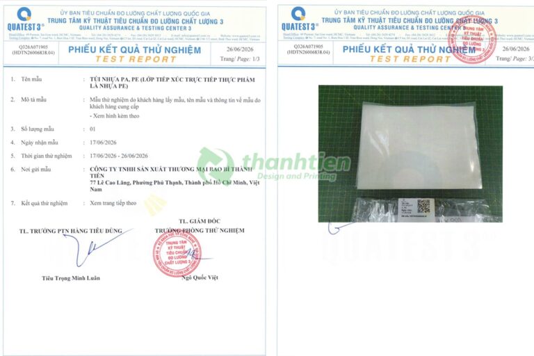 Giấy kiểm nghiệm túi PA