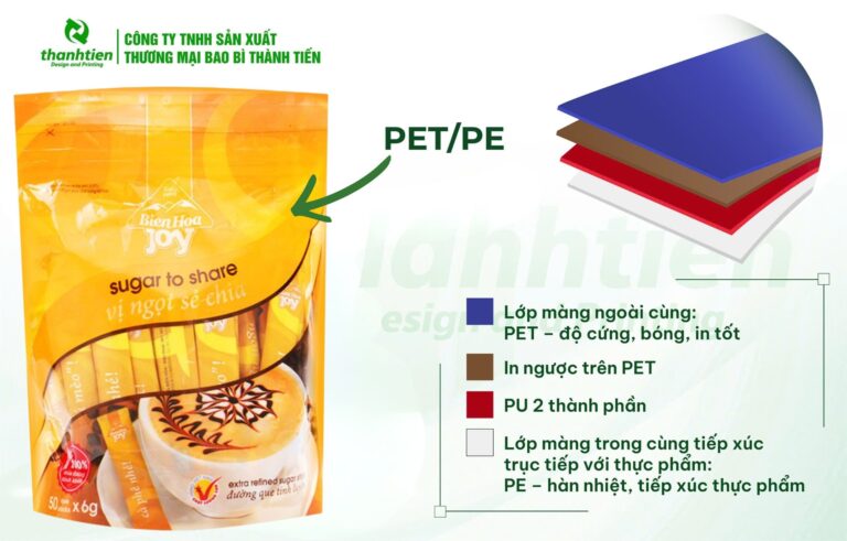 Hình ảnh cấu tạo bao bì đường que PET/PE
