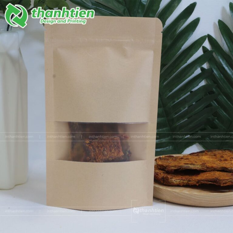 Túi zip giấy kraft có cửa sổ đựng khô bò