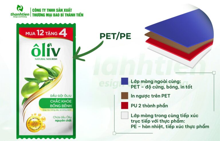 Cấu tạo bao bì đựng dầu gội PET/PE