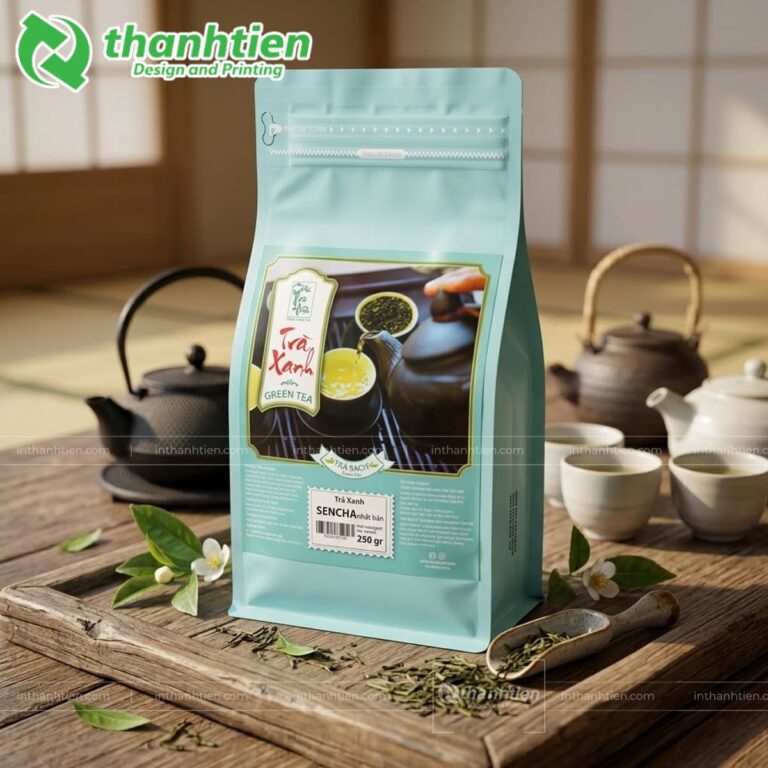 Túi 8 cạnh đáy vuông đựng trà xanh