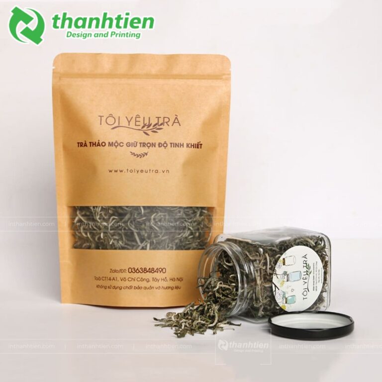 Túi zip giấy kraft có cửa sổ đựng trà