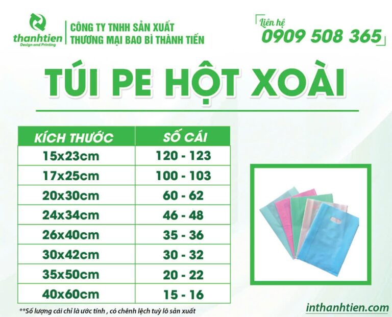 Kích thước túi PE hột xoài