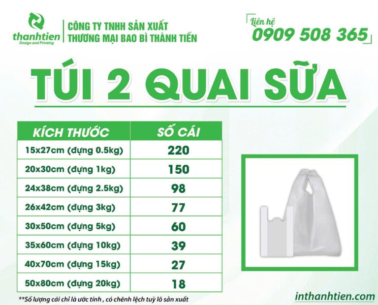 Kích thước túi xốp 2 quai sữa