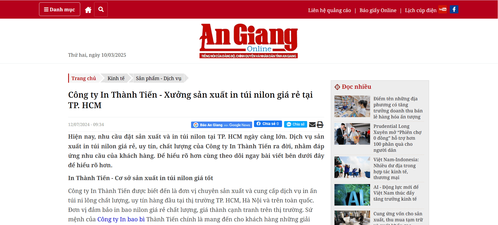 báo an giang nói về in thành tiến