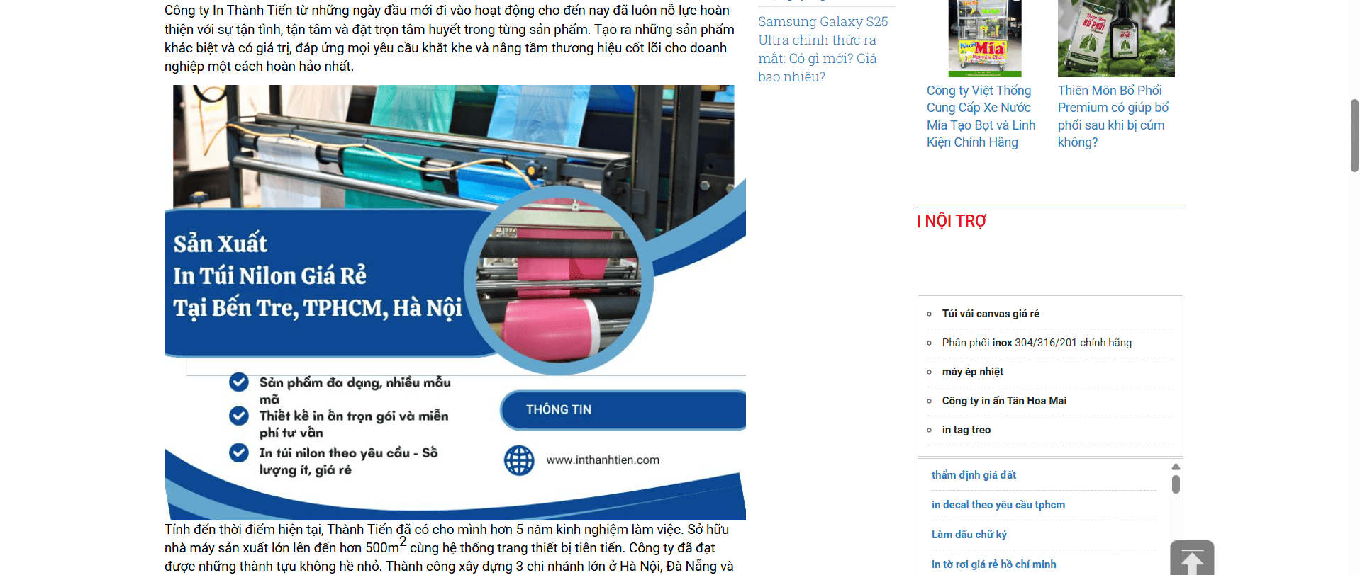 Hoạt động sản xuất in ấn thành tiến