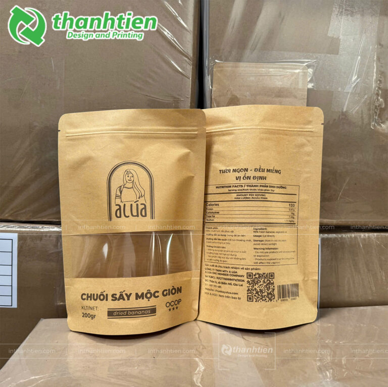 Bao bì giấy kraft đựng chuối sấy giòn