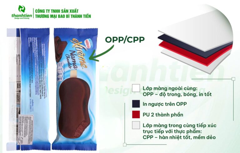 Cấu trúc bao bì kem que OPP/CPP