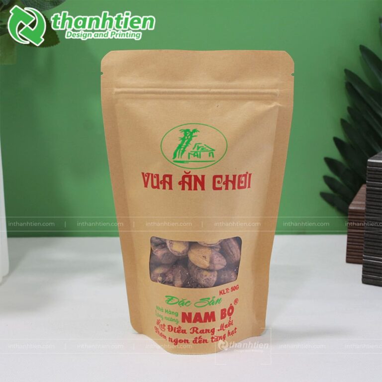 In túi zip giấy kraft có cửa sổ đựng hạt điều