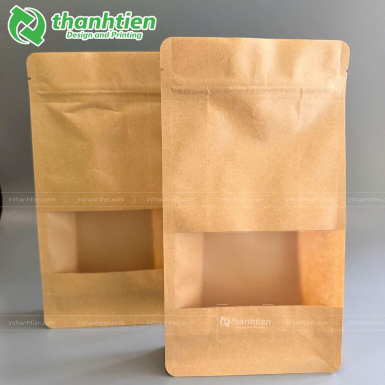 Túi zipper giấy kraft cửa sổ vuông
