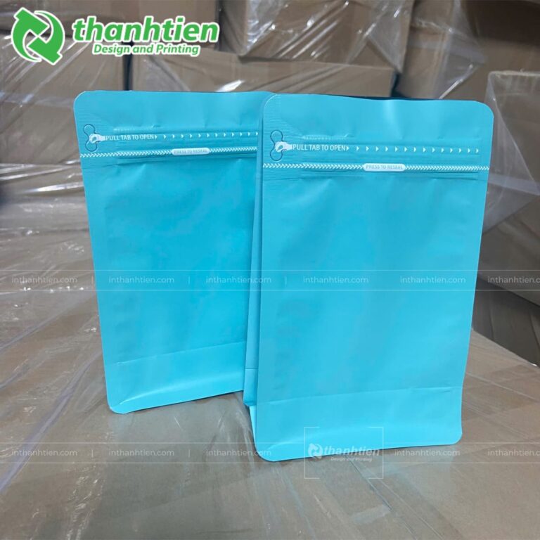 Túi zipper nhôm 8 cạnh màu xanh