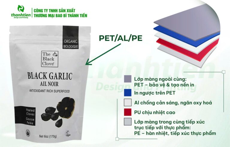 Cấu tạo bao bì tỏi đen PET/Al/PE