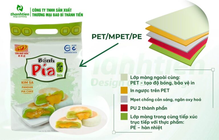 Cấu trúc bao bì bánh pía pet/mpet/pe