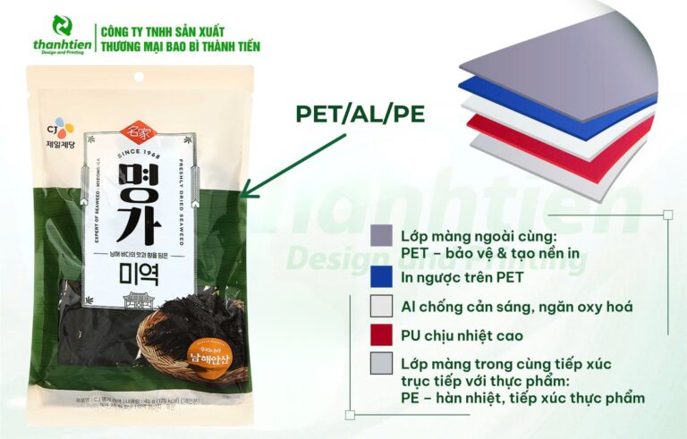 Cấu trúc bao bì rong biển PET/Al/PE