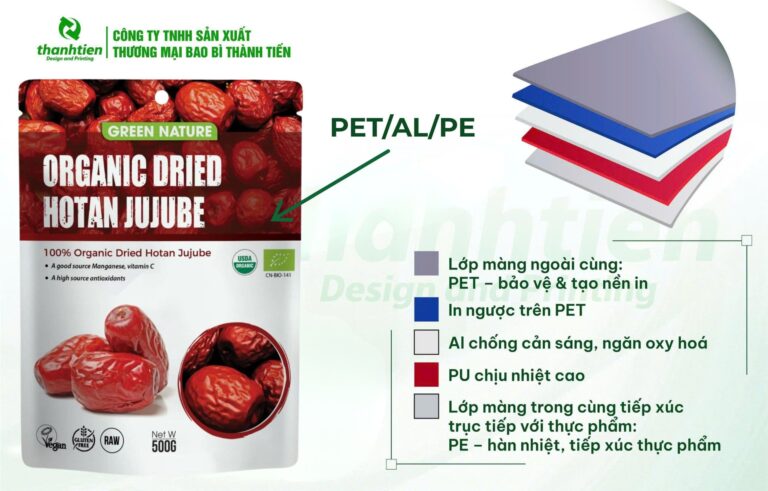 Cấu trúc bao bì táo đỏ PET/Al/PE