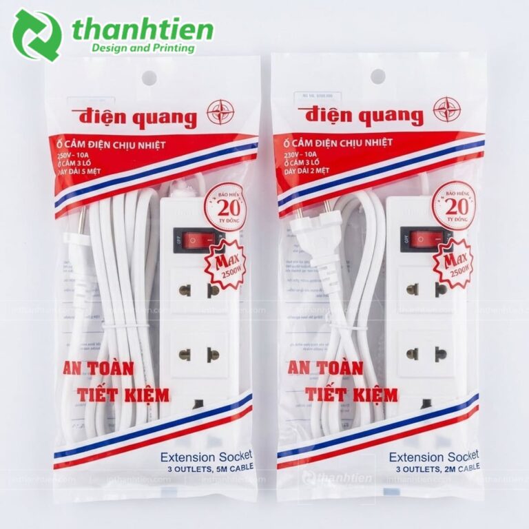 Túi OPP đựng ổ cắm điện đục lỗ treo