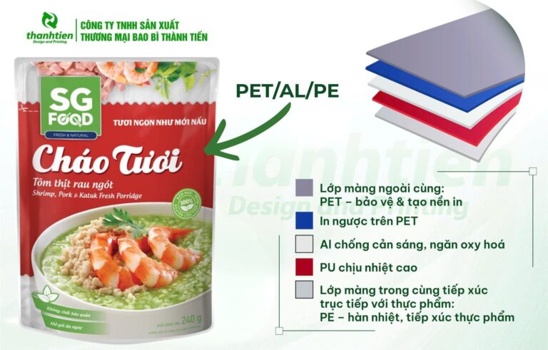 Cấu tạo bao bì cháo tươi PET/Al/PE