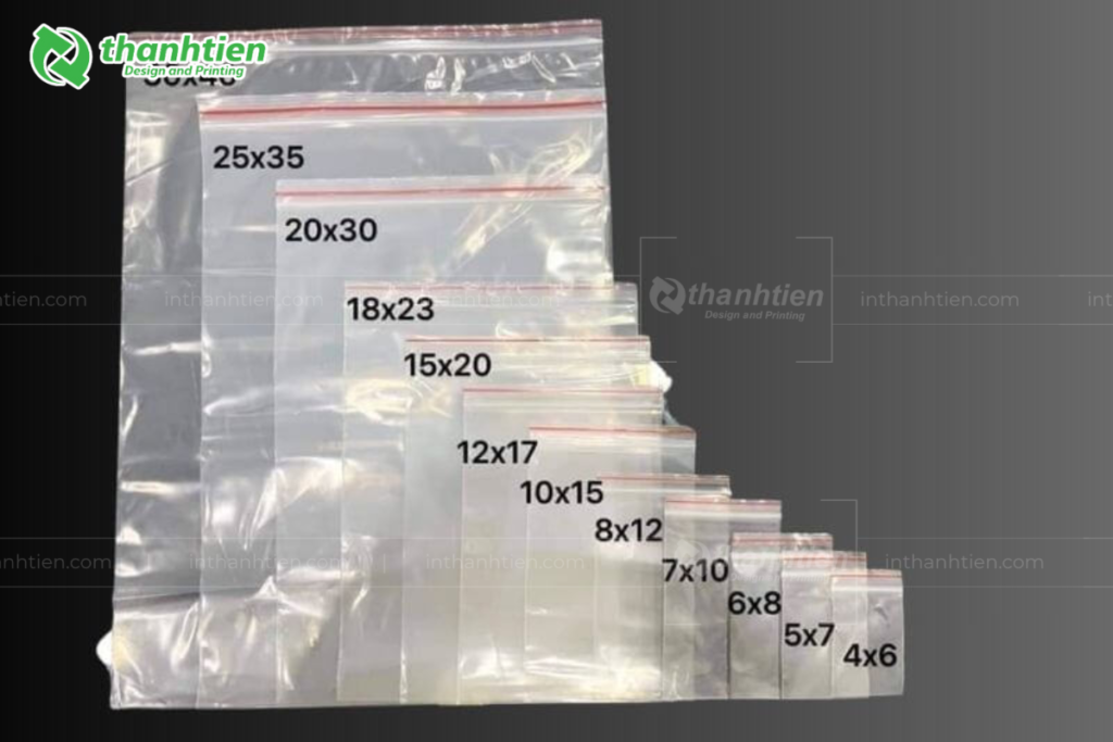 Kích thước túi zip chỉ đỏ
