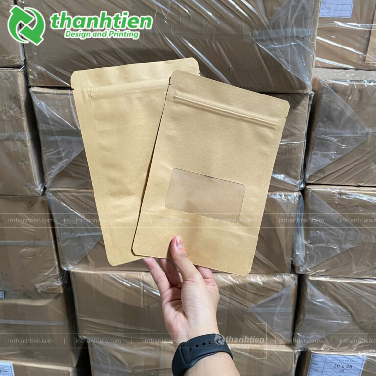 Túi zipper giấy kraft trơn có cửa sổ