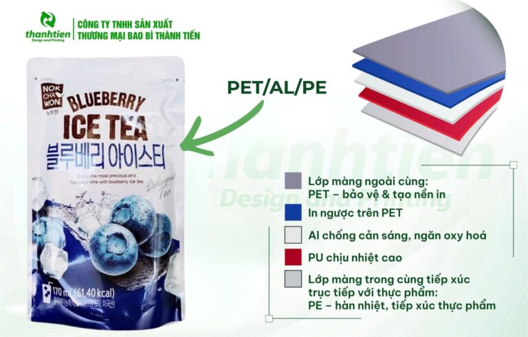 Cấu tạo bao bì nước ép PET/Al/PE