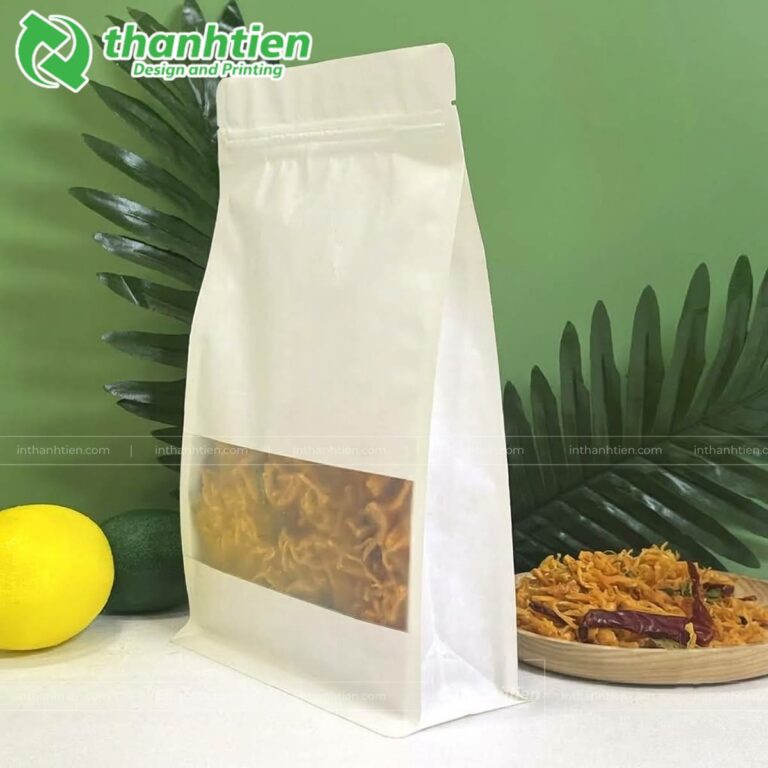 Túi zip giấy trắng 8 cạnh cửa sổ tràn