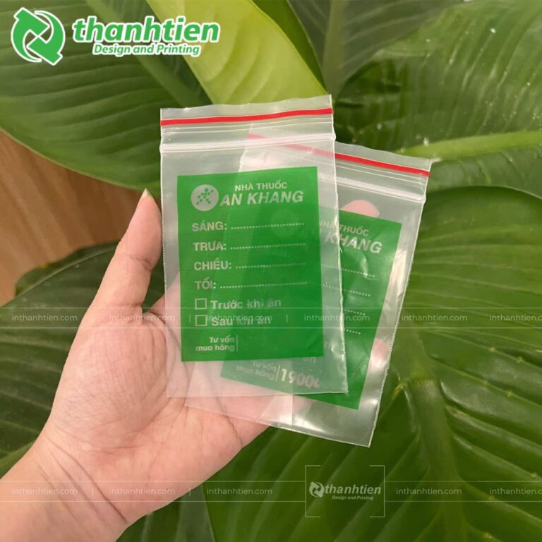 Túi zipper chỉ đỏ in logo nhà thuốc