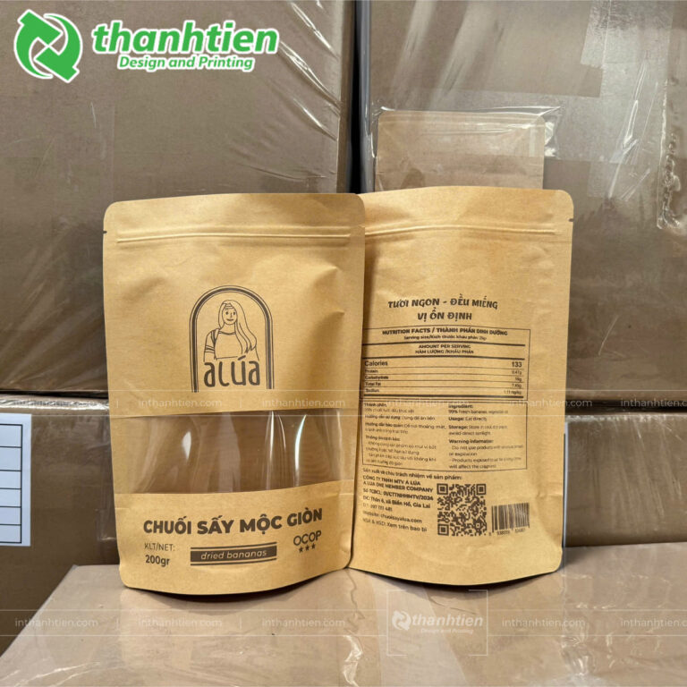 Túi zipper giấy kraft cửa sổ tràn