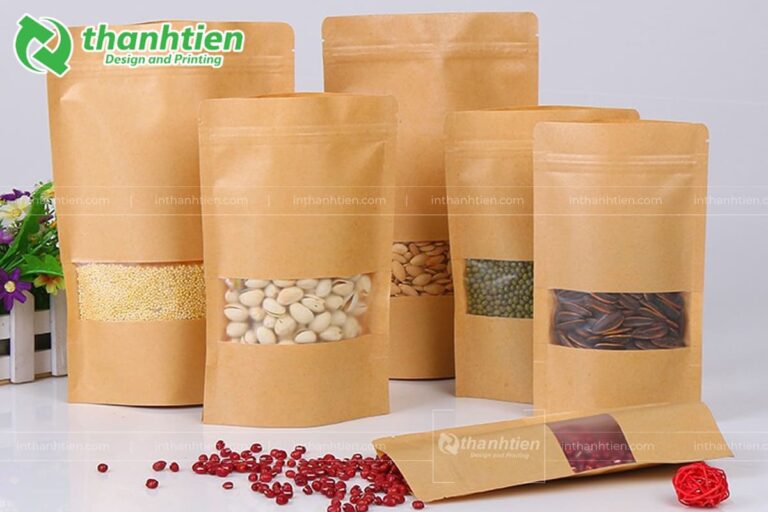 Túi zipper giấy kraft có cửa sổ tràn