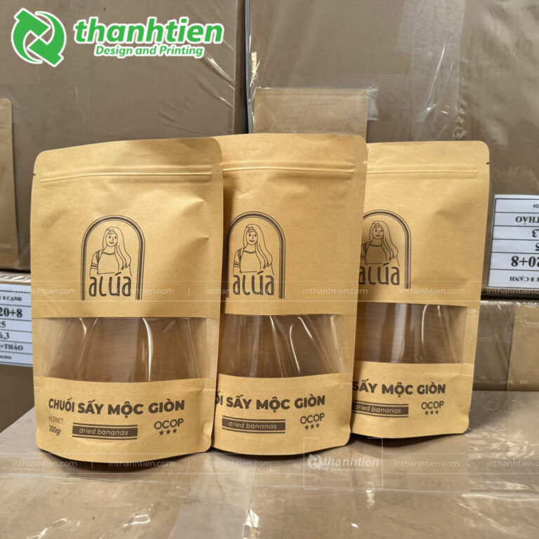 In túi zip giấy kraft đựng chuối sấy