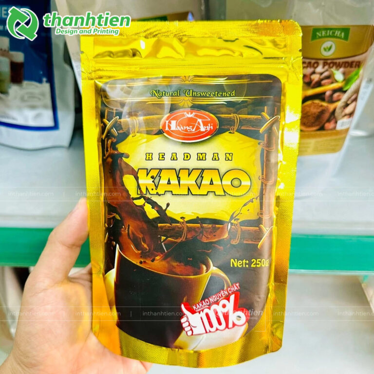 Túi zip màu vàng đựng ca cao