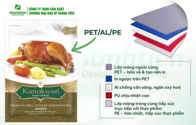 Cấu tạo bao bì gia vị PET/AL/PE