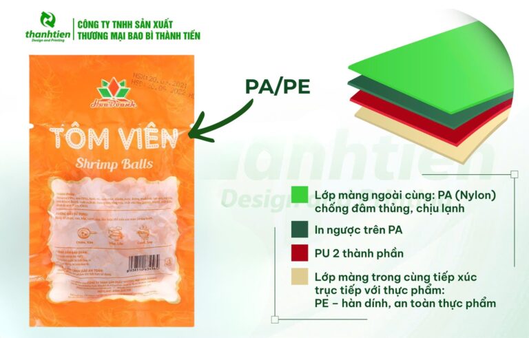 Cấu tạo bao bì tôm viên PA/PE