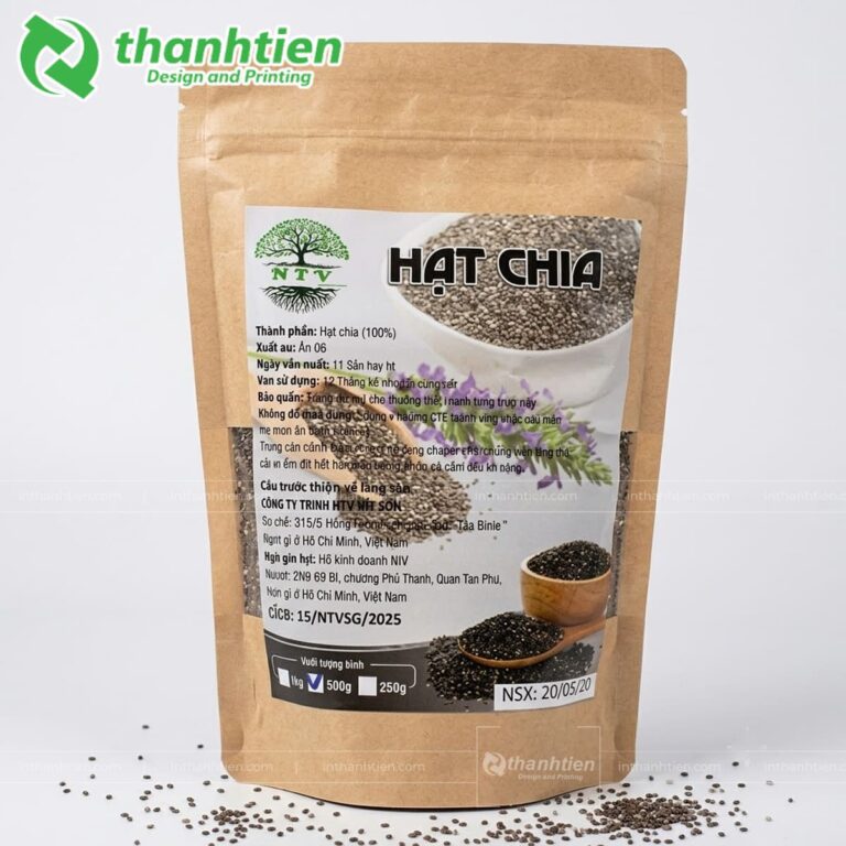 Túi zip giấy đáy đứng đựng hạt chia